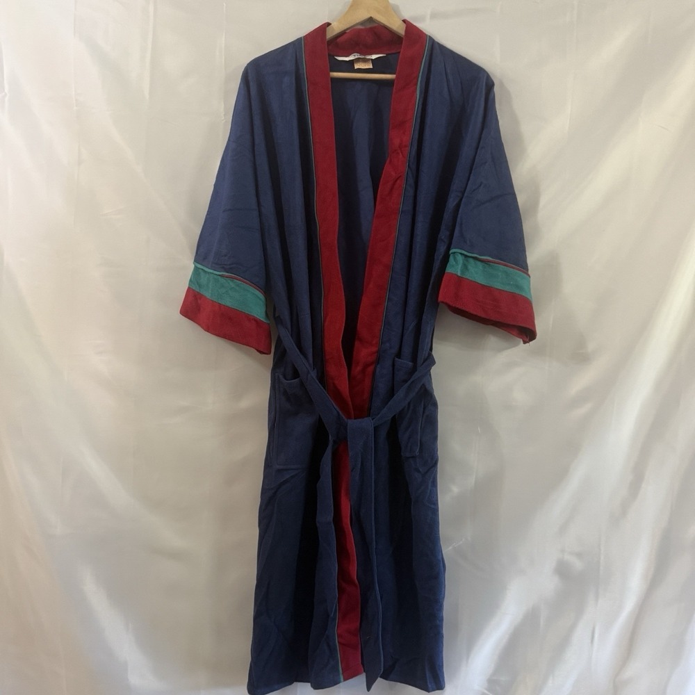Hemingway Point Mens Vintage 80s Red Color Block Robe One Size USA New Grandpa